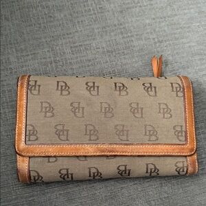 Dooney & Bourke Monogrammed Brown Canvas Wallet with Leather Trim